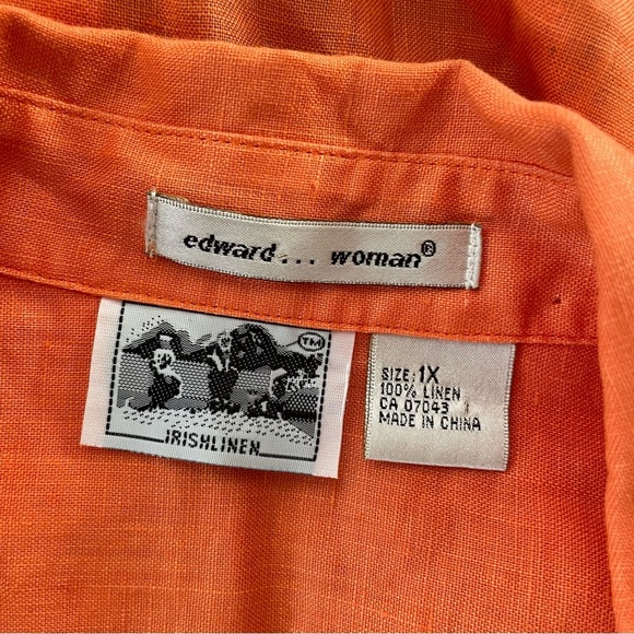 Edward Irish Linen Orange Embroidered 100% Linen Button Down Top Shirt Plus Size - Picture 10 of 10